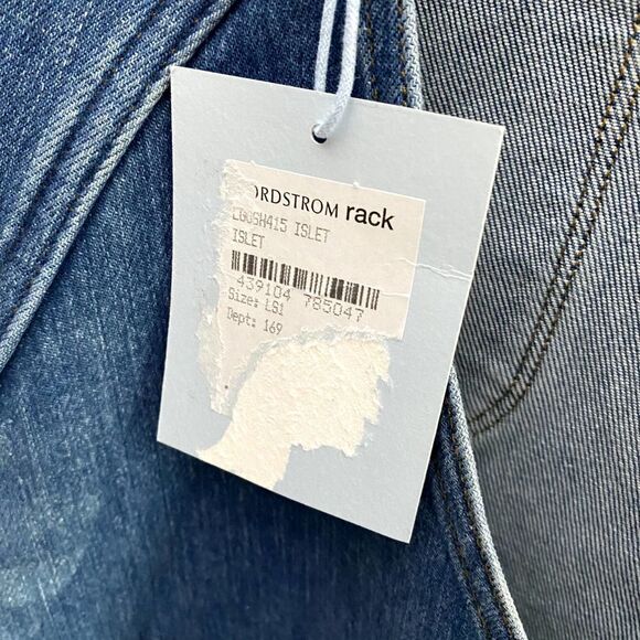 Frame Le Garcon Cutoff Denim Short Overalls Shortalls Islet Blue Large Raw Hem - Picture 7 of 15